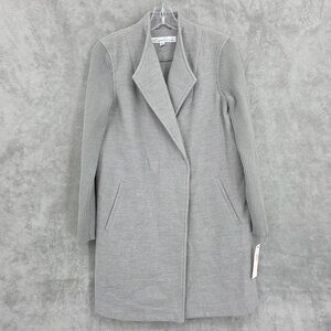 Kenneth Cole NY Longline Coat S Tin Heather Grey Mixed Media Chic Stylish New